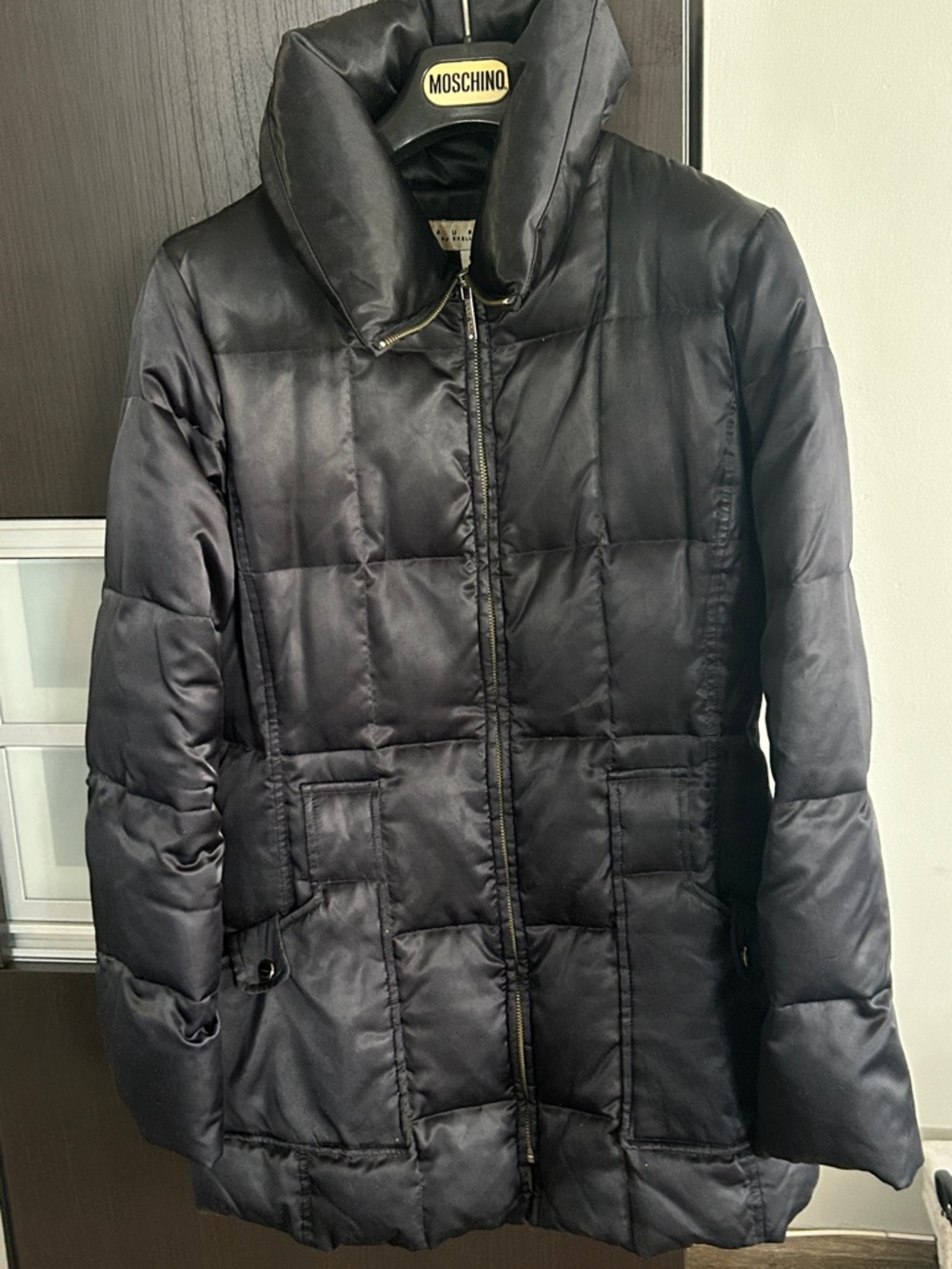 Laundry By Shelli Segal Black Quilted Puffer Coat with Stand Collar